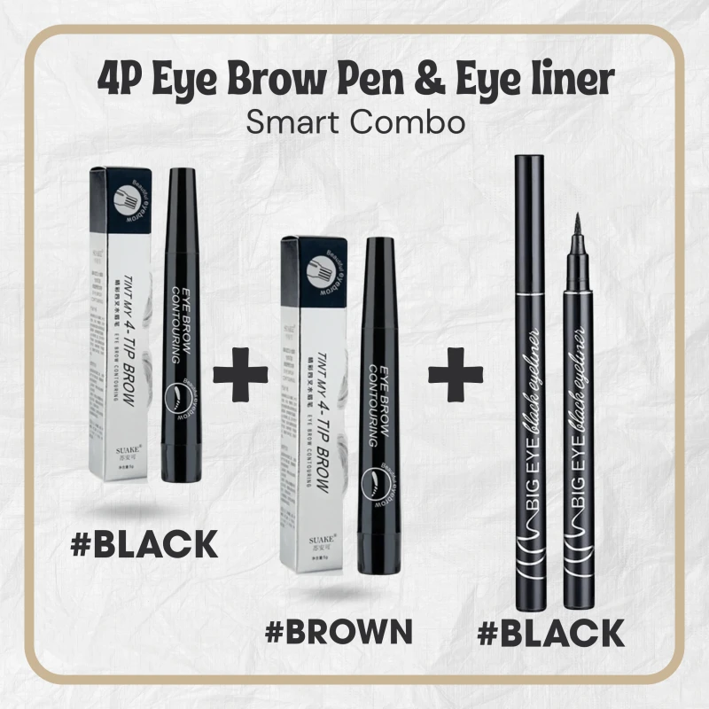 4-Point Eyebrow Pencil (Black&Brown2p) + Eye Liner (Black1p) with Delivery free